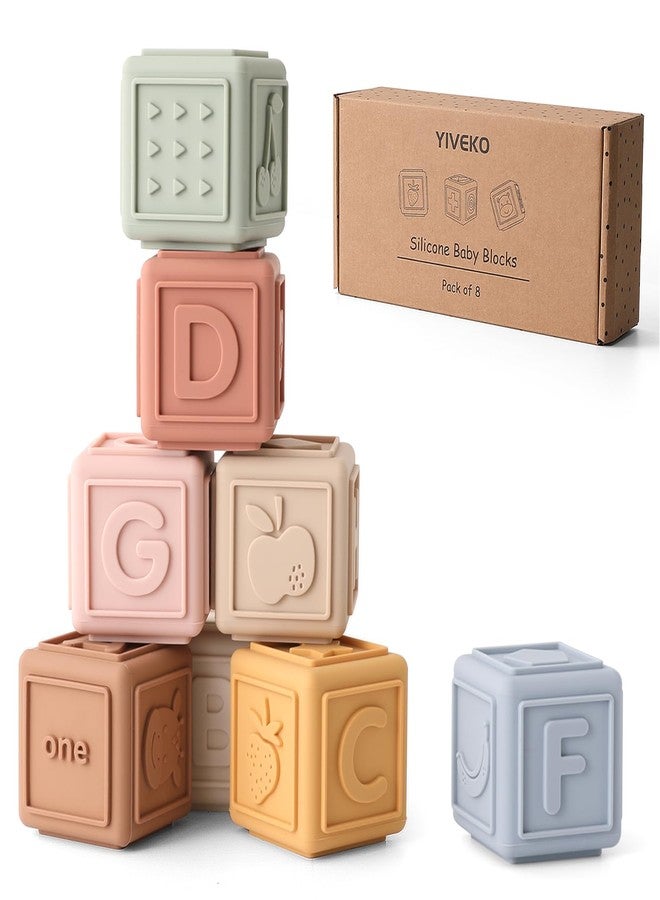 YIVEKO Baby Blocks Stacking for Babies Silicone Soft Building Blocks Teethers Montessori Toys for Babies Education Toys for Toddler Baby 8 PCS-Gentle - Image 1